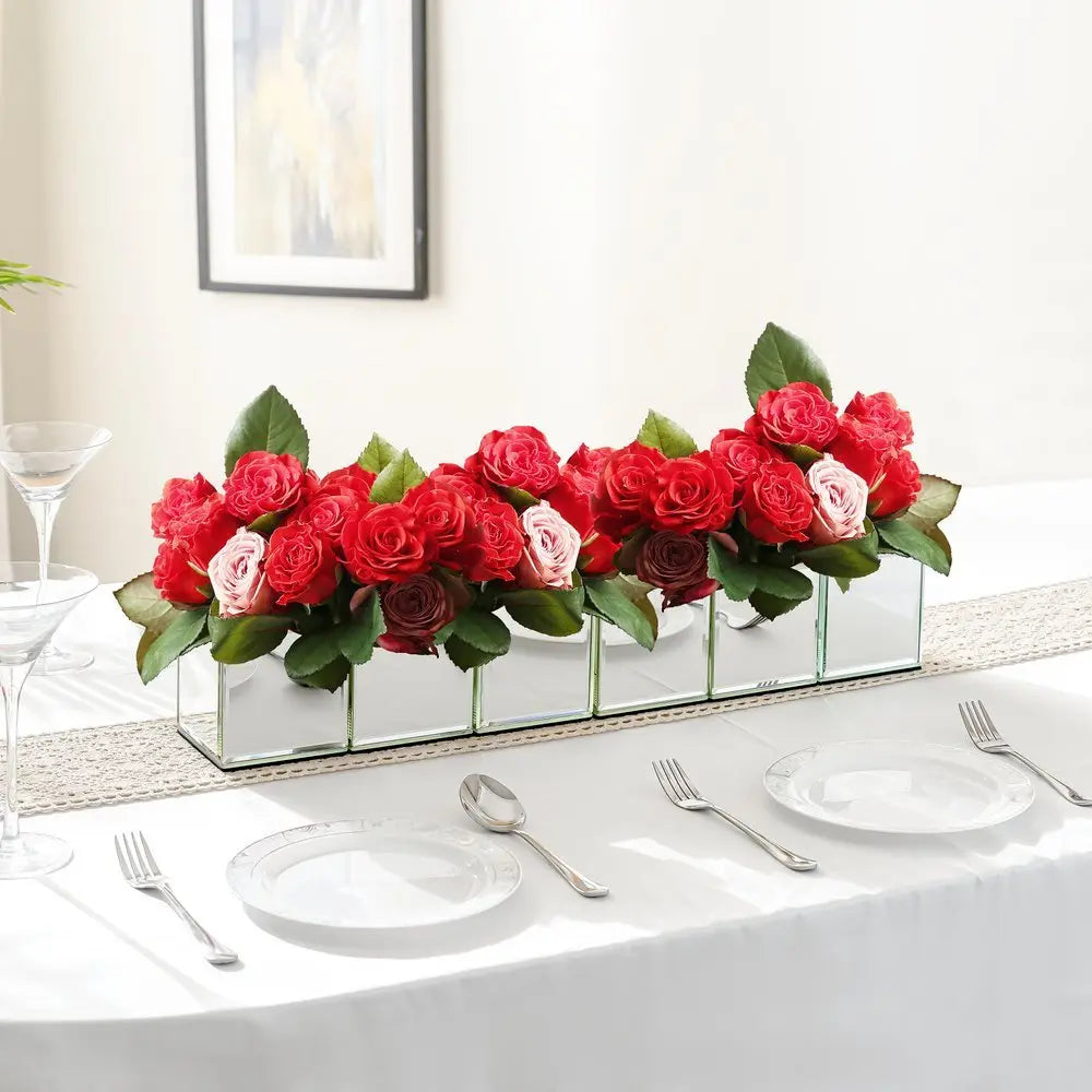 Set of Six Silver Mirrored Glass Square Table Vases - NOBLE HOME INTERIORS