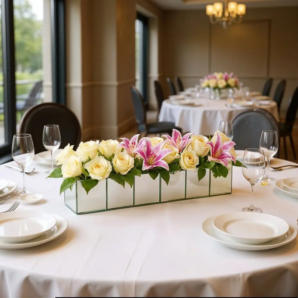 Set of Six Silver Mirrored Glass Square Table Vases - NOBLE HOME INTERIORS