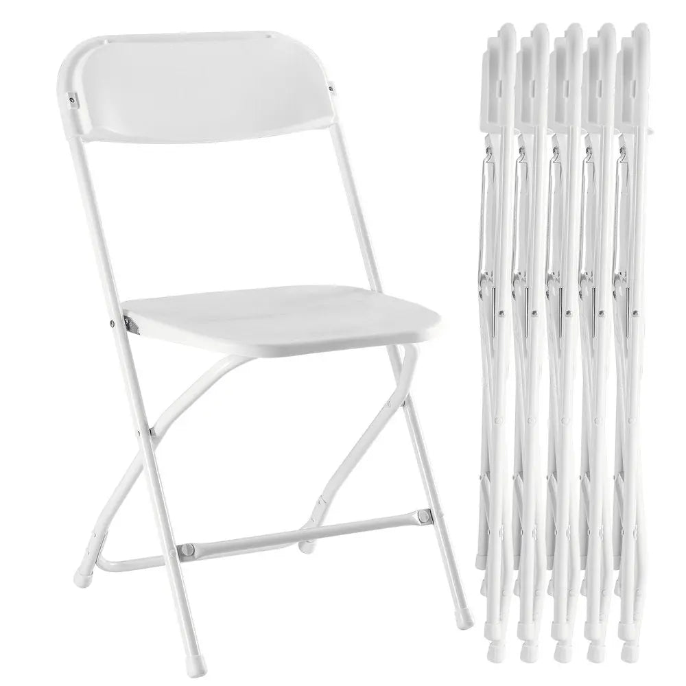 Set of Six White Metal Outdoor Folding Stacking Dining Chairs - NOBLE HOME INTERIORS