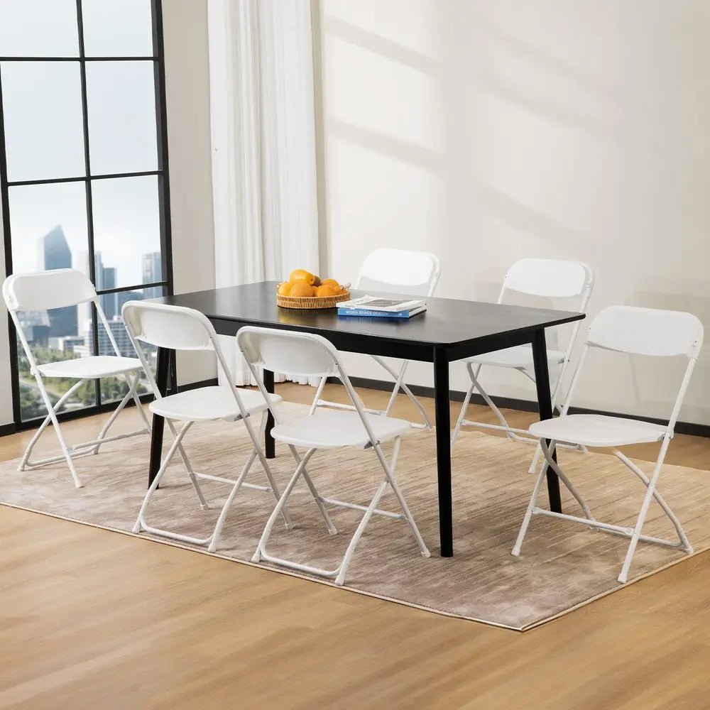 Set of Six White Metal Outdoor Folding Stacking Dining Chairs - NOBLE HOME INTERIORS