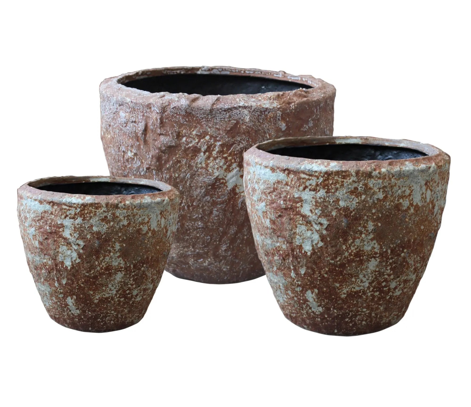 Set of Three 21" Brown Stone Indoor Outdoor Round Pot Planter - NOBLE HOME INTERIORS