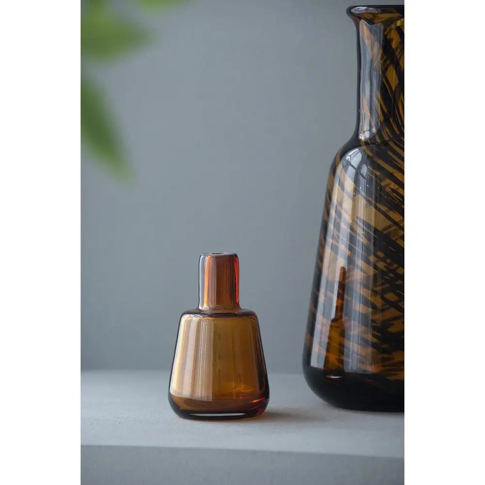Set of Three Amber Abstract Swirl Glass Decorative Bottles With Stoppers - NOBLE HOME INTERIORS