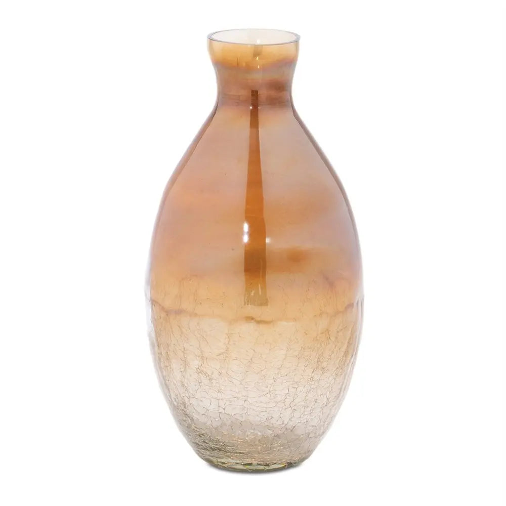 Set of Three Beige And Brown Crackle Glaze Glass Table Vases - NOBLE HOME INTERIORS