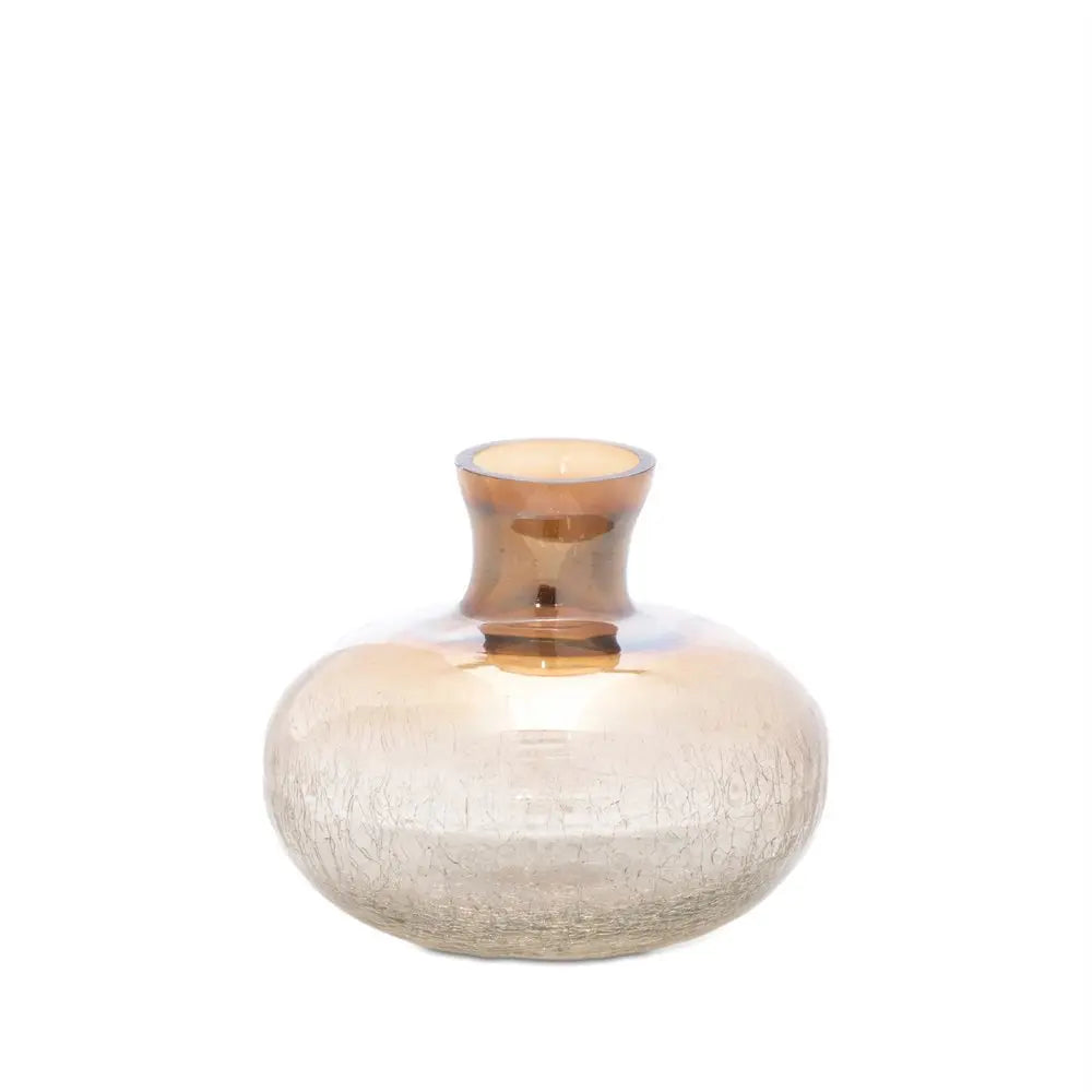 Set of Three Beige And Brown Crackle Glaze Glass Table Vases - NOBLE HOME INTERIORS