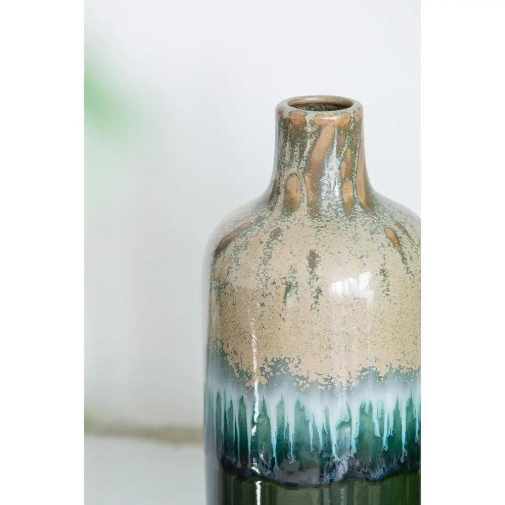 Set of Three Beige Blue And Green Round Ceramic Table Vase - NOBLE HOME INTERIORS