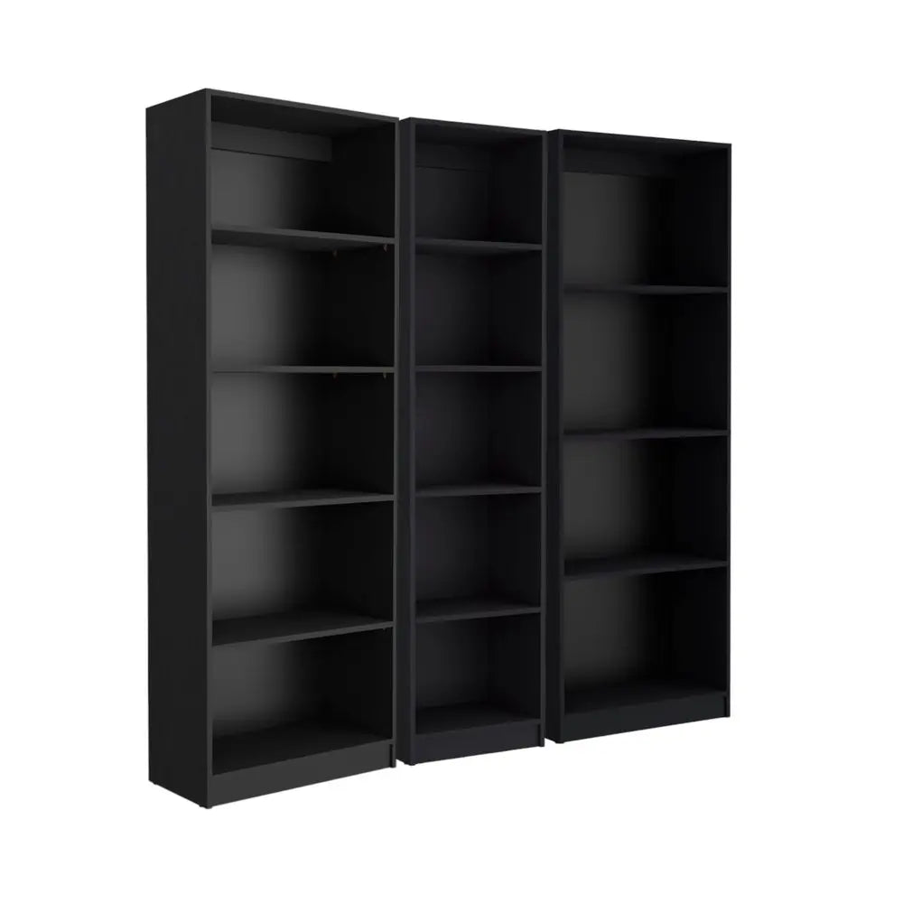 Set of Three Black Five Tier Bookcase - NOBLE HOME INTERIORS