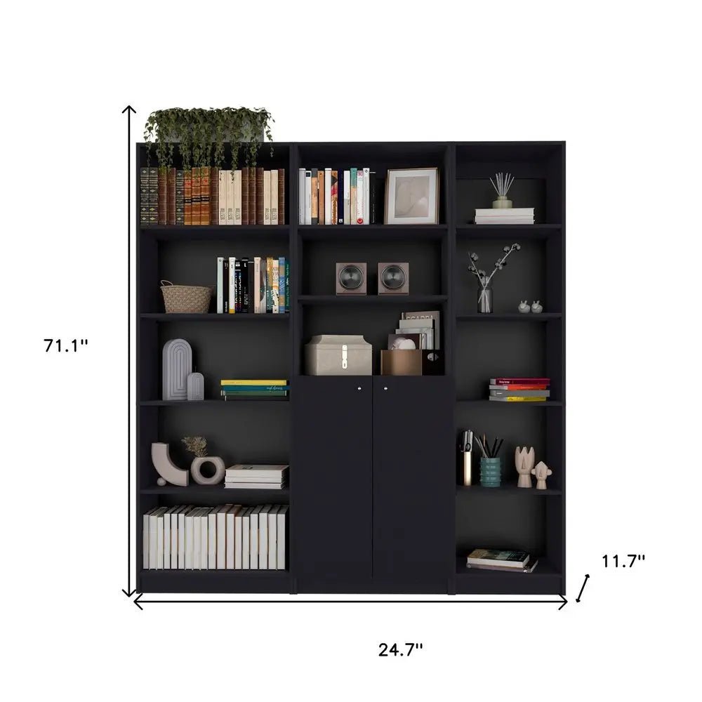 Set of Three Black Five Tier Bookcase with Two Doors - NOBLE HOME INTERIORS