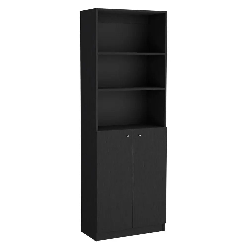 Set of Three Black Five Tier Bookcases with Two Doors - NOBLE HOME INTERIORS