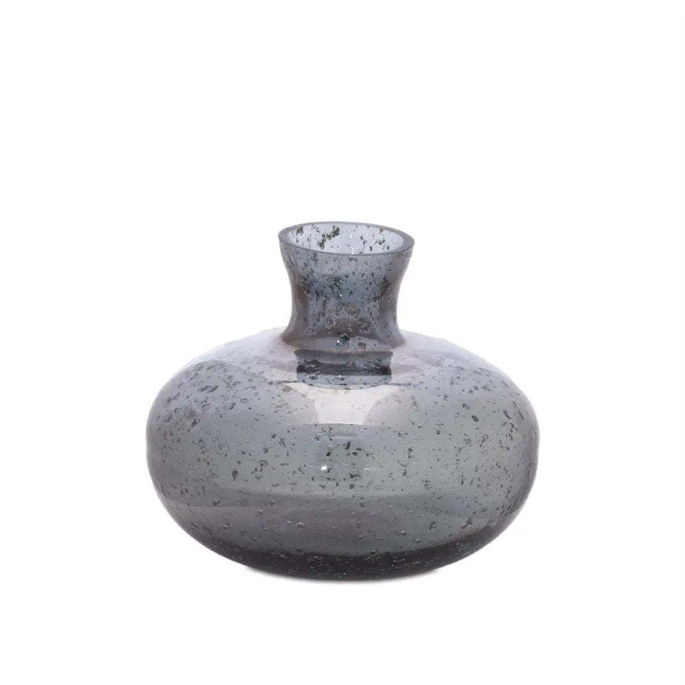 Set of Three Blue And Gray Seeded Glass Table Vases - NOBLE HOME INTERIORS