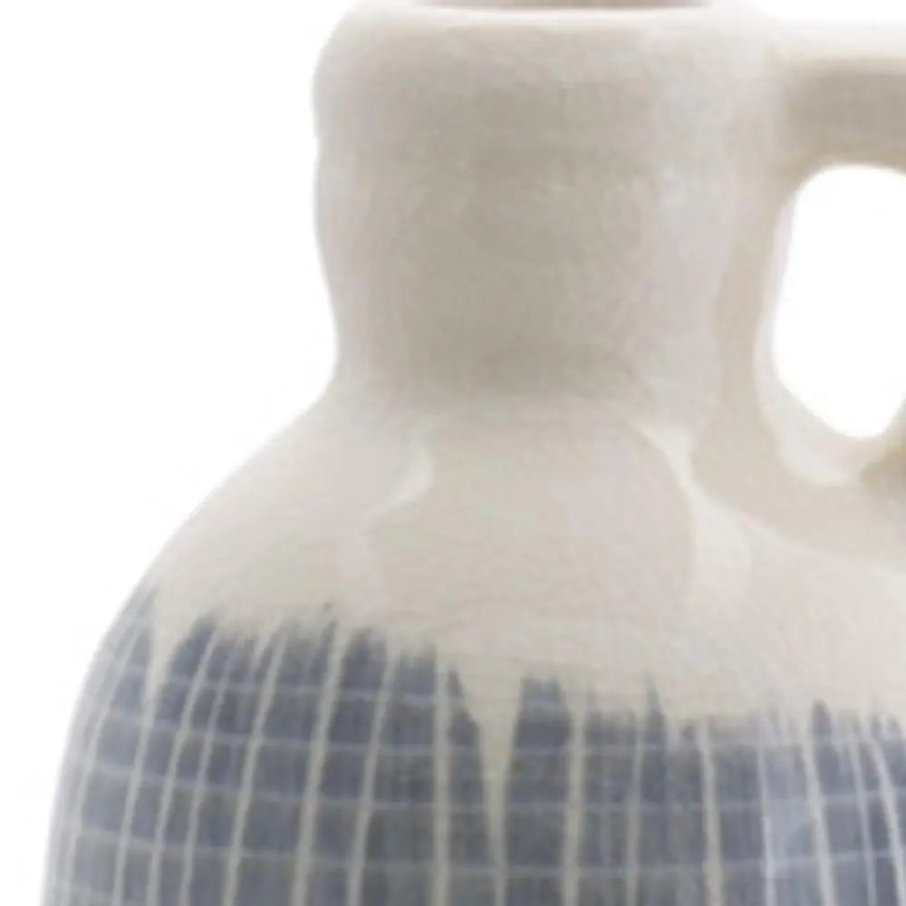 Set of Three Blue And White Checkered Round Clay Table Vase - NOBLE HOME INTERIORS