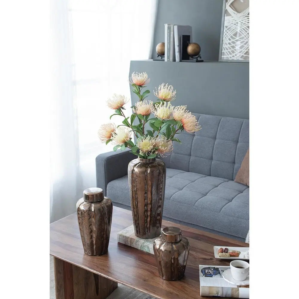 Set of Three Bronze And Silver Round Ceramic Table Vase - NOBLE HOME INTERIORS