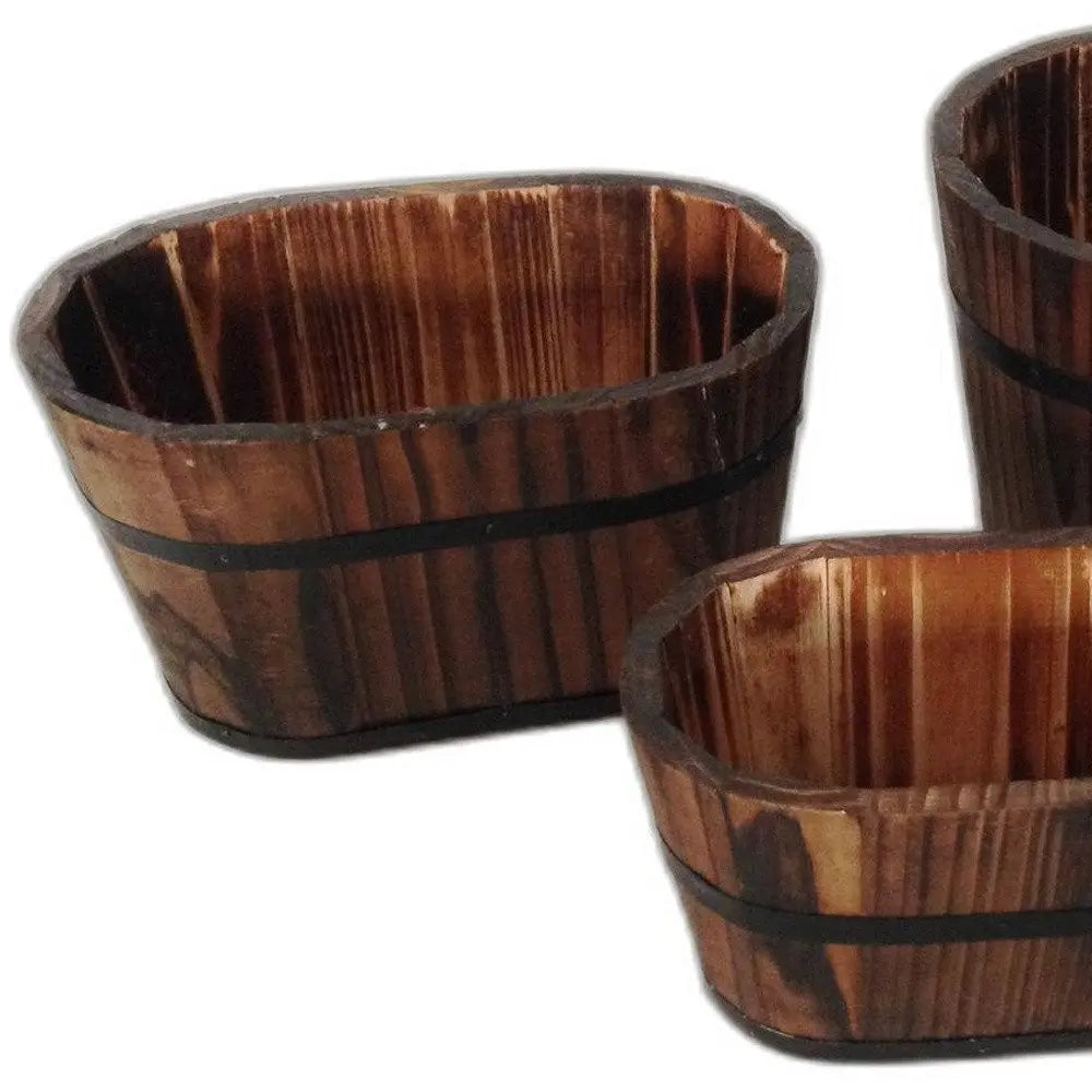 Set of Three Brown Solid Wood Rectangular Pot Planter - NOBLE HOME INTERIORS