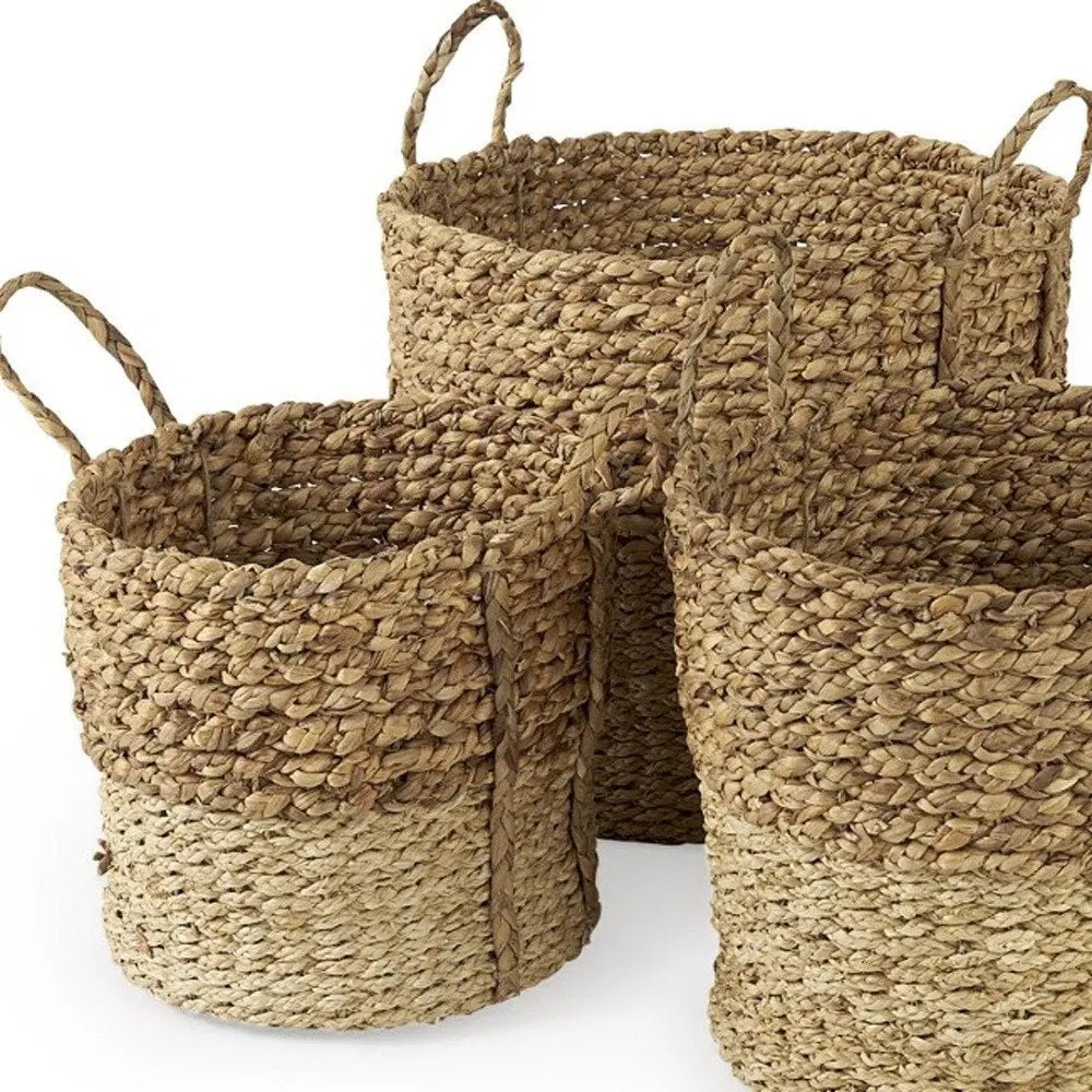 Set of Three Brown Wicker Basket - NOBLE HOME INTERIORS