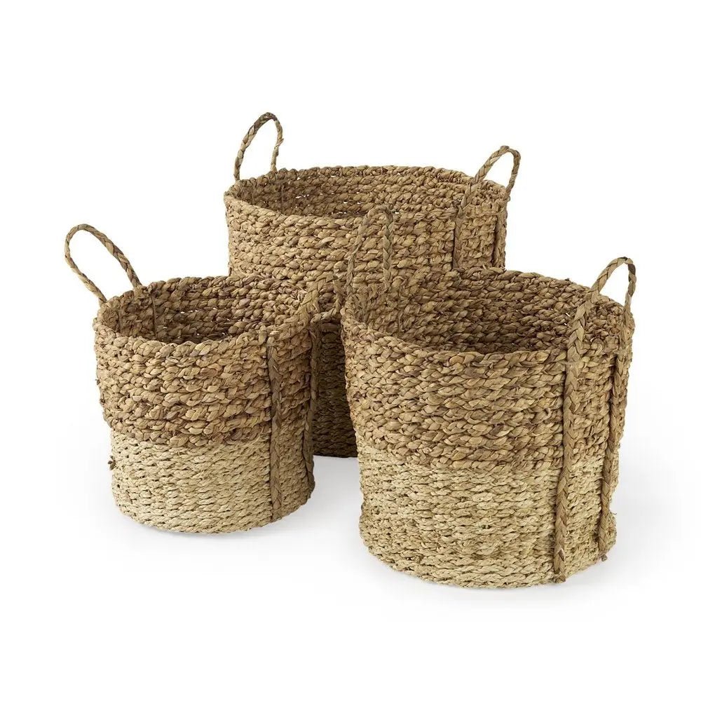 Set of Three Brown Wicker Basket - NOBLE HOME INTERIORS