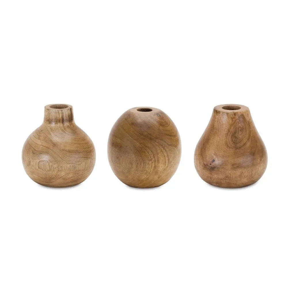 Set of Three Brown Wood Table Vase - NOBLE HOME INTERIORS