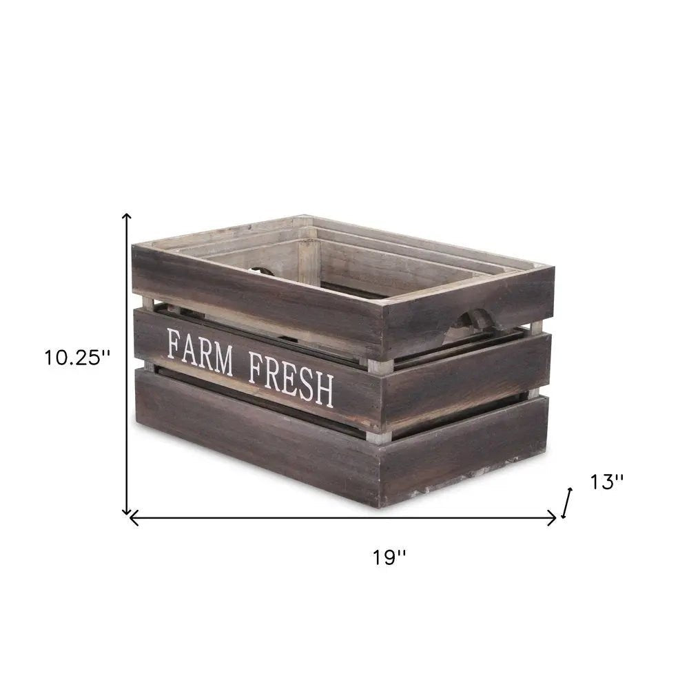 Set of Three Dark Brown Solid Wood Crate - NOBLE HOME INTERIORS