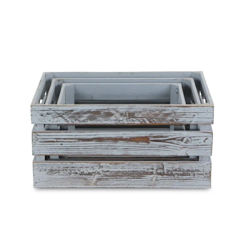 Set of Three Gray Solid Wood Crate - NOBLE HOME INTERIORS