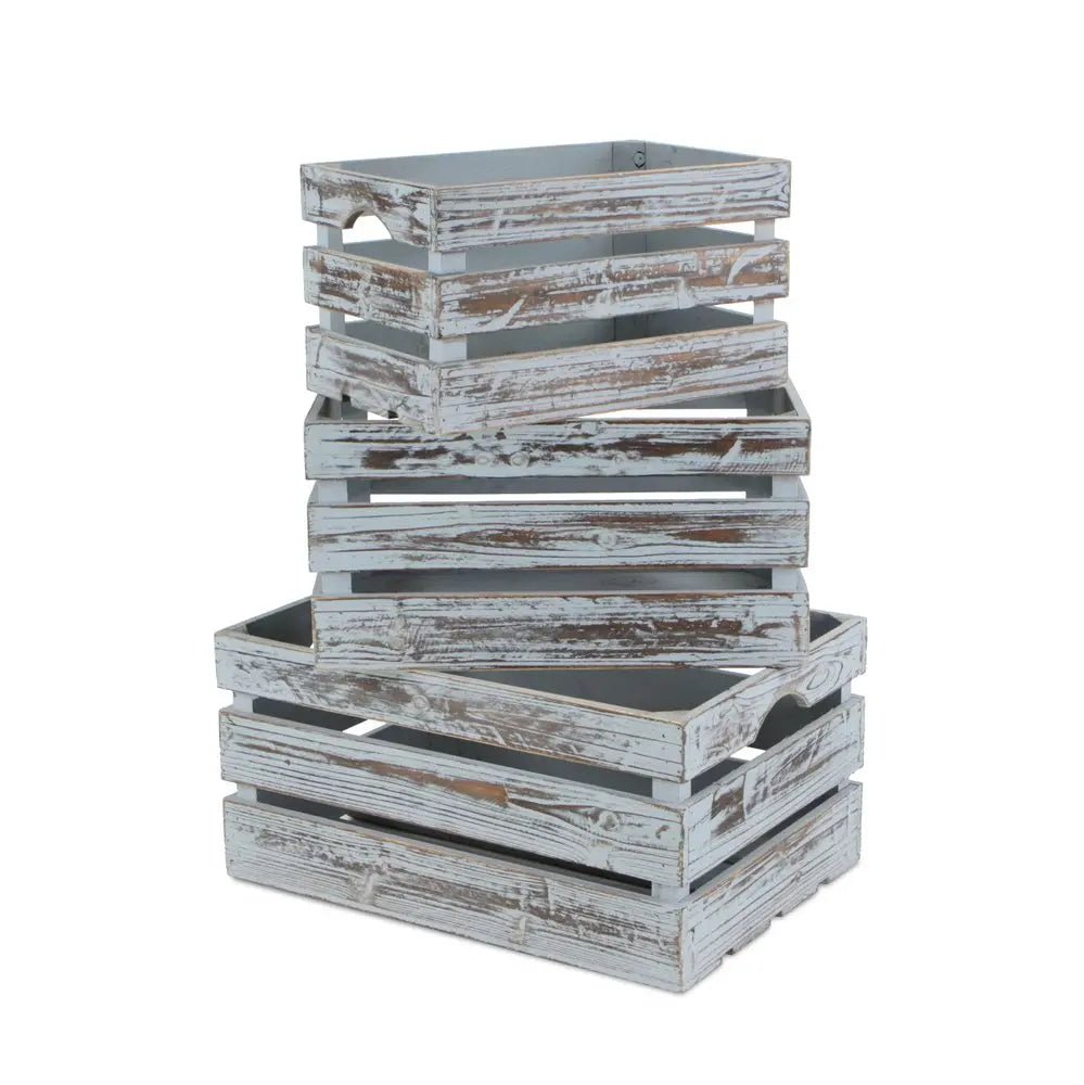 Set of Three Gray Solid Wood Crate - NOBLE HOME INTERIORS