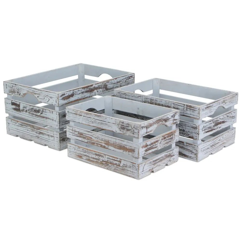 Set of Three Gray Solid Wood Crate - NOBLE HOME INTERIORS
