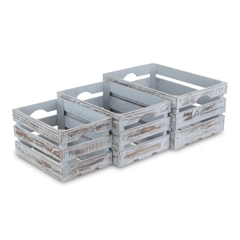 Set of Three Gray Solid Wood Crate - NOBLE HOME INTERIORS