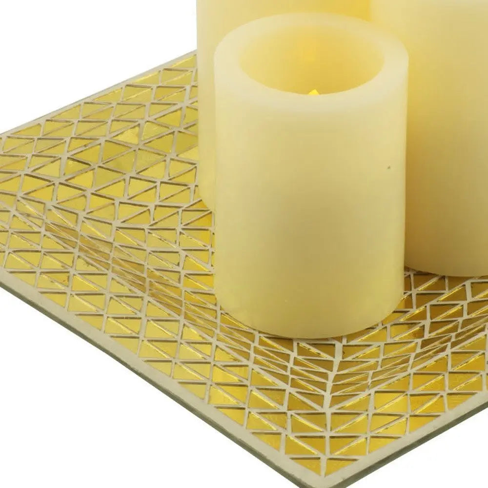 Set of Three Ivory Flameless Pillar Candles With Gold Holder - NOBLE HOME INTERIORS