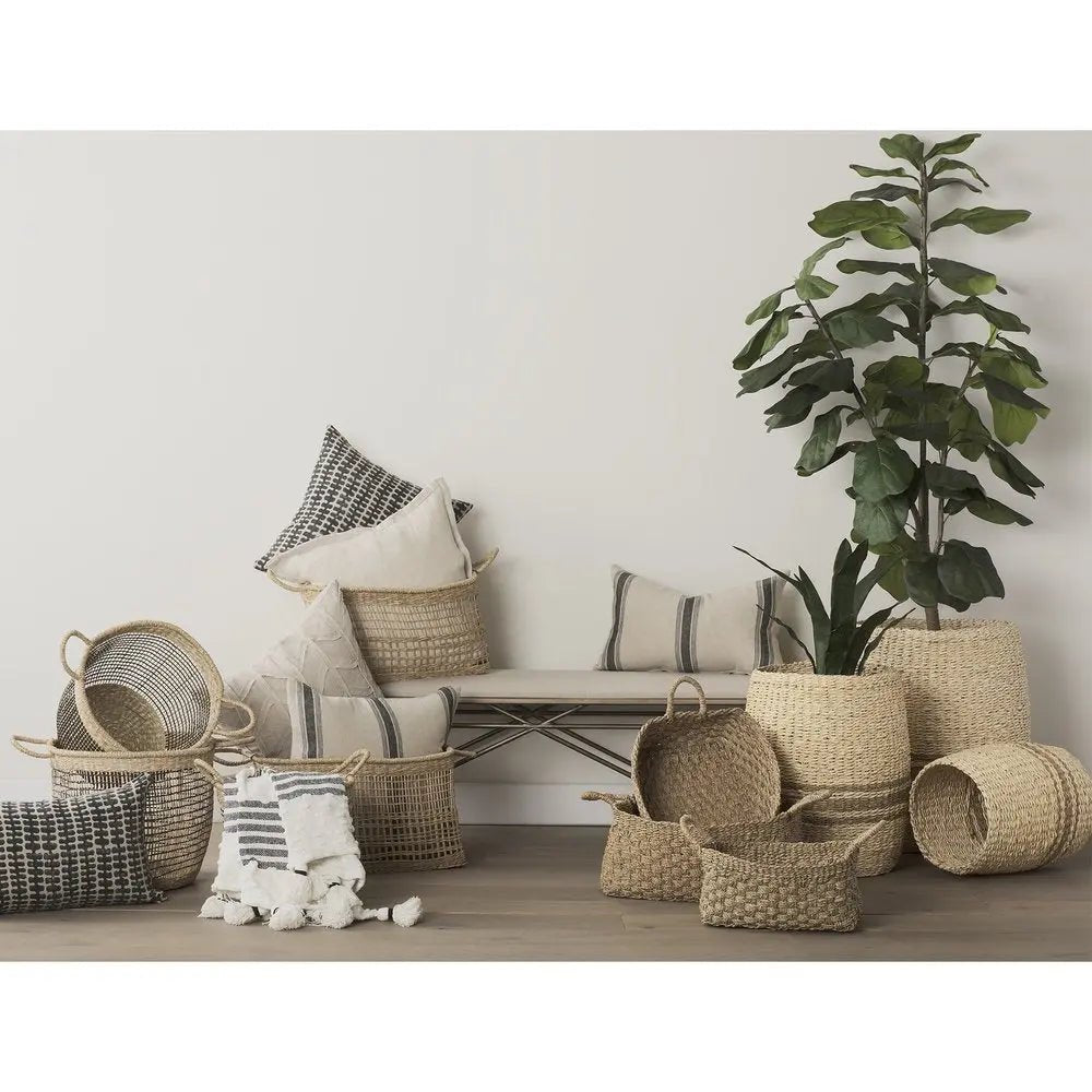 Set of Three Natural And Brown Wicker Basket - NOBLE HOME INTERIORS