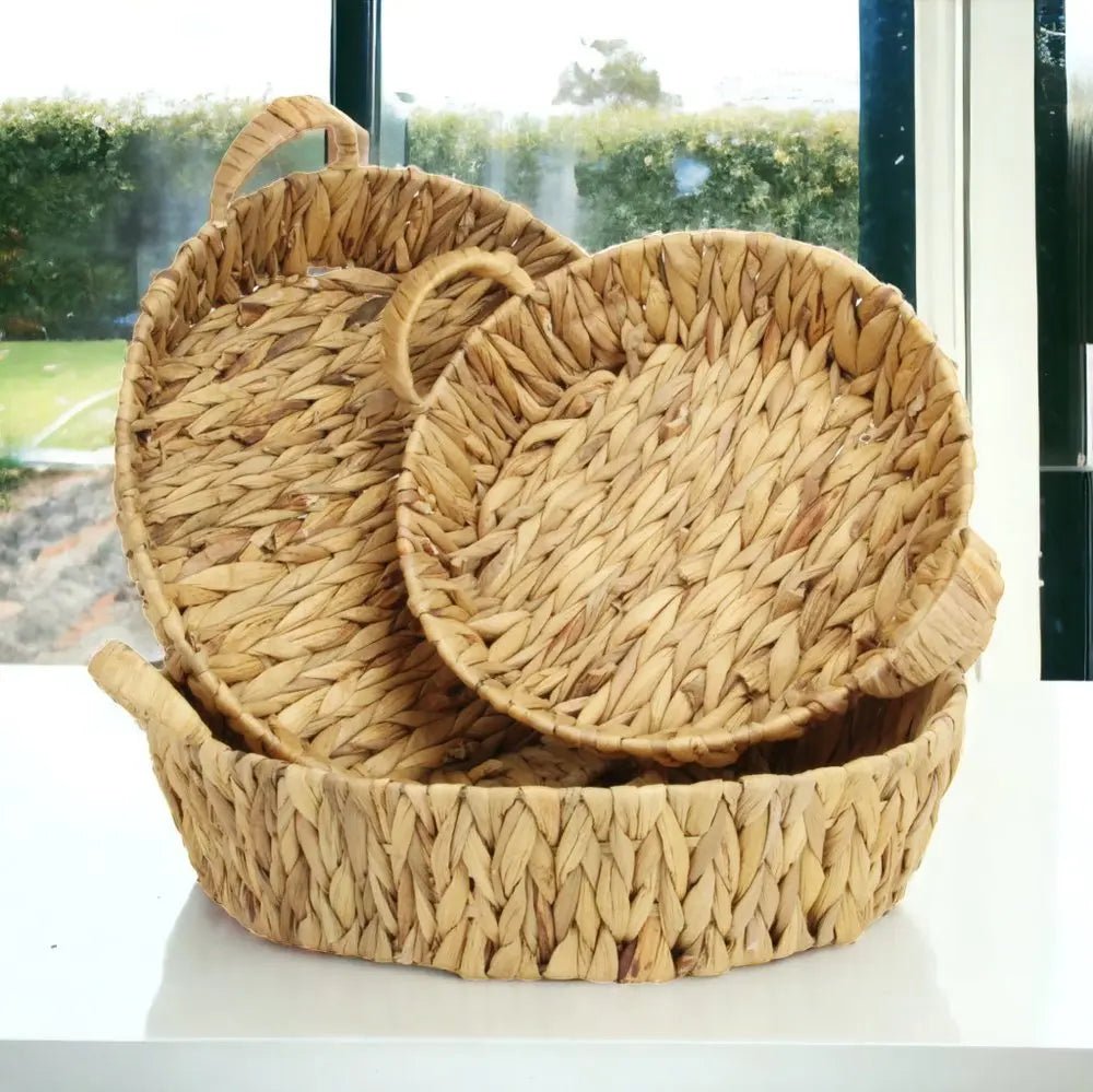 Set of Three Natural Water Hyacinth Basket - NOBLE HOME INTERIORS