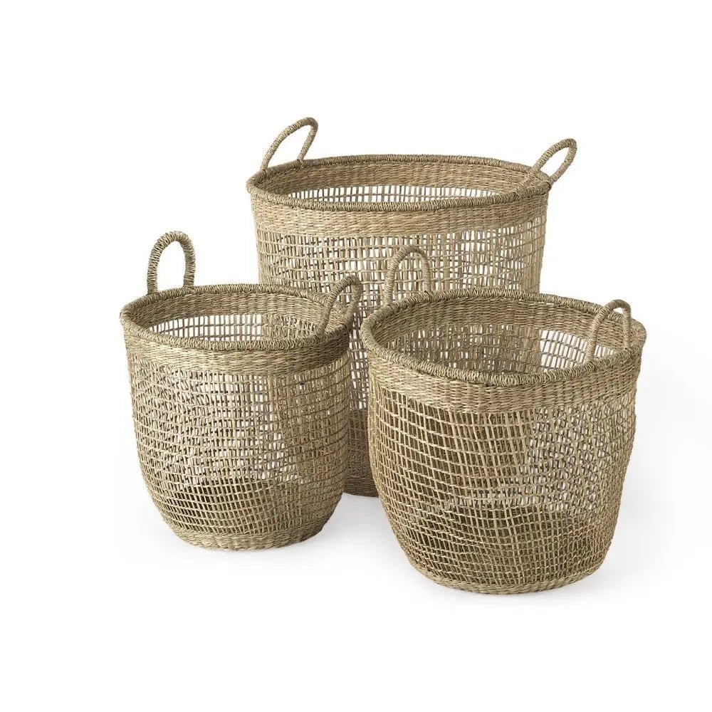 Set of Three Natural Wicker Basket - NOBLE HOME INTERIORS