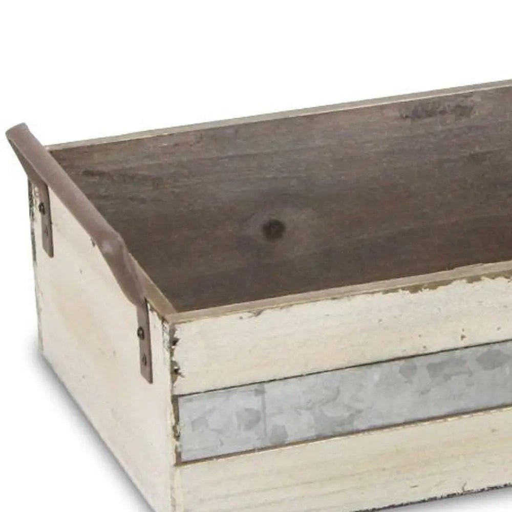 Set of Three Off White Solid Wood And Metal Crate - NOBLE HOME INTERIORS