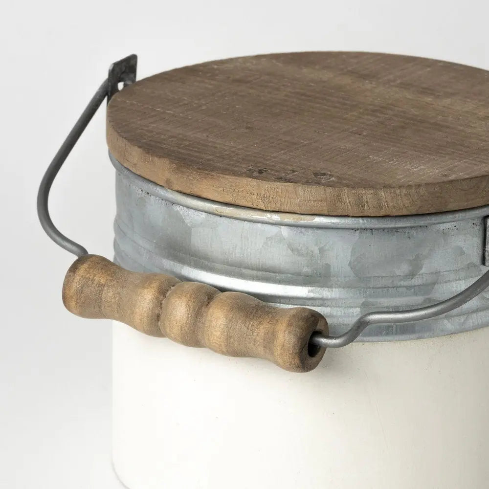 Set Of Three Rustic White Metal Storage Cans - NOBLE HOME INTERIORS