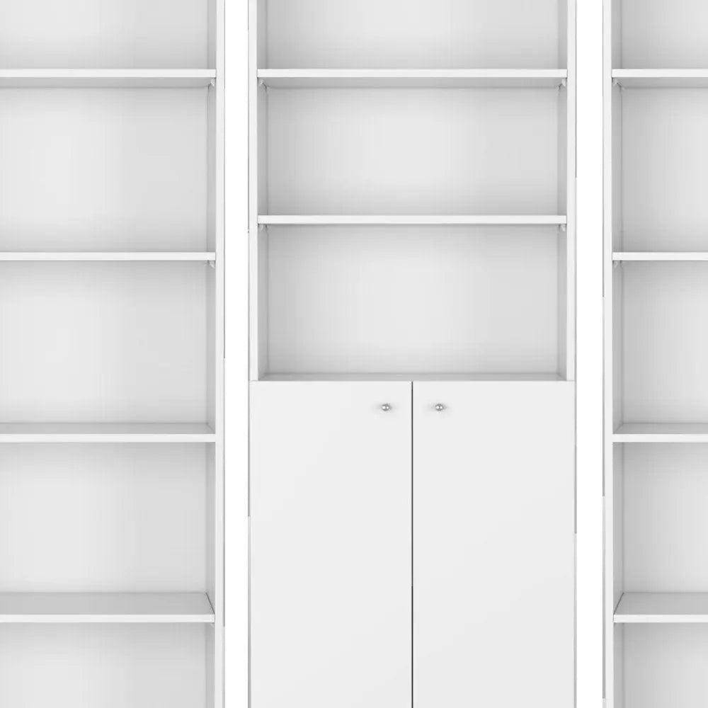 Set of Three White Wood Five Tier Modular Bookcase with Two Doors - NOBLE HOME INTERIORS