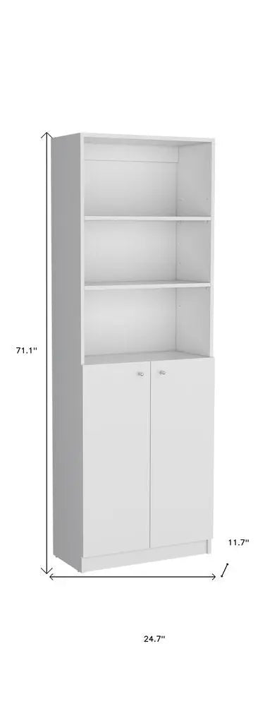 Set of Three White Wood Five Tier Modular Bookcase with Two Doors - NOBLE HOME INTERIORS