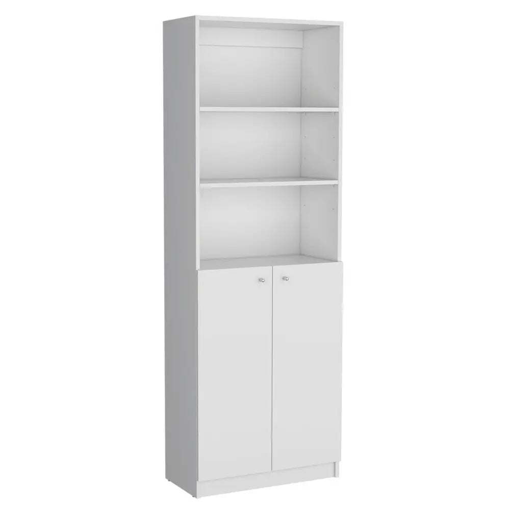 Set of Three White Wood Five Tier Modular Bookcase with Two Doors - NOBLE HOME INTERIORS