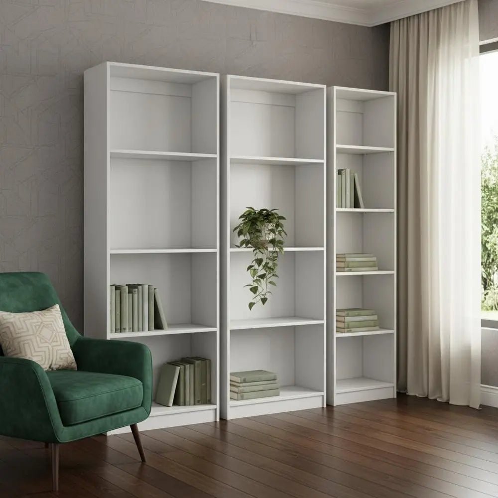 Set of Three White Wood Thirteen Tier Modular Bookcase - NOBLE HOME INTERIORS