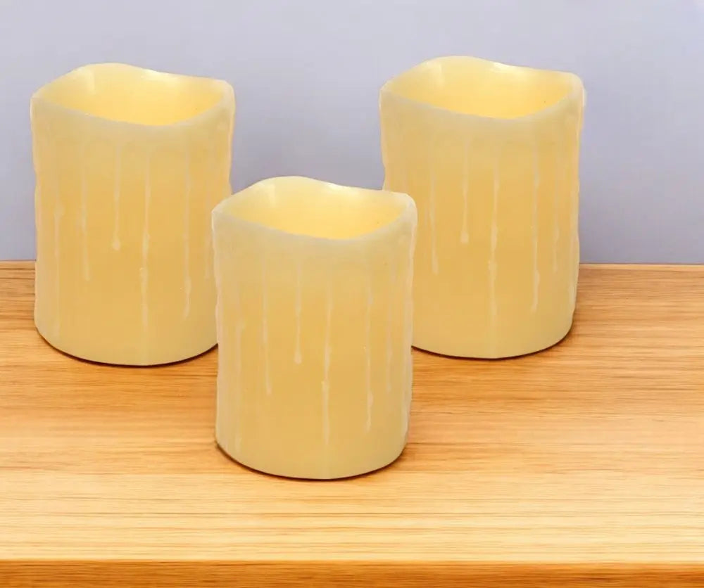 Set of Three Yellow Flameless Pillar Candle - NOBLE HOME INTERIORS