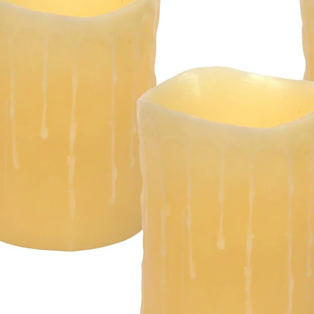 Set of Three Yellow Flameless Pillar Candle - NOBLE HOME INTERIORS