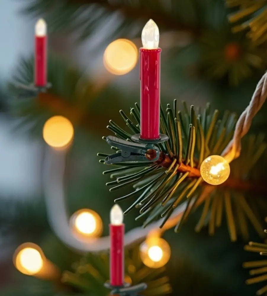 Set of Twentyfour Red Flameless Christmas Clip On Taper Candle - NOBLE HOME INTERIORS