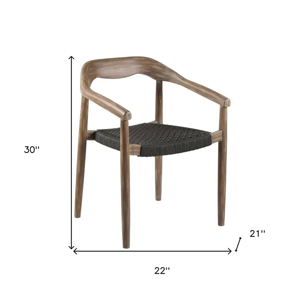 Set of Two 22" Black and Natural Wood Solid Wood Outdoor Dining Chair - NOBLE HOME INTERIORS