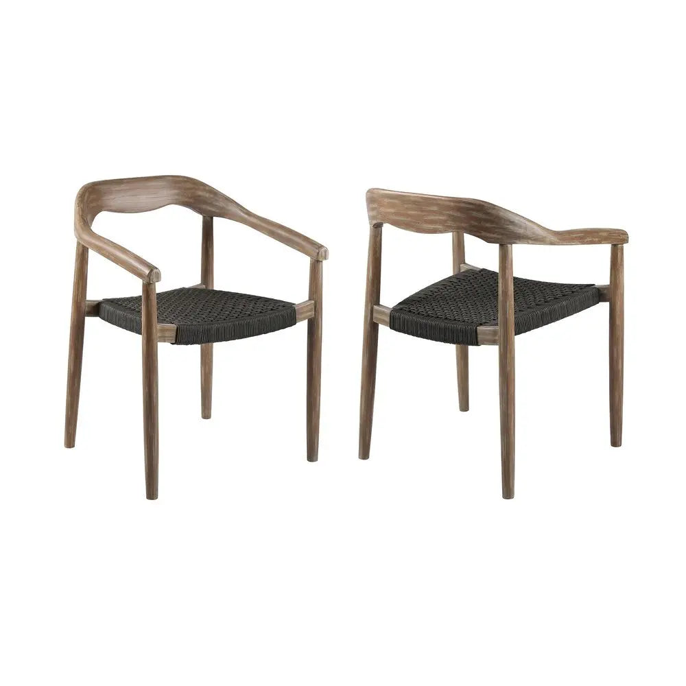 Set of Two 22" Black and Natural Wood Solid Wood Outdoor Dining Chair - NOBLE HOME INTERIORS