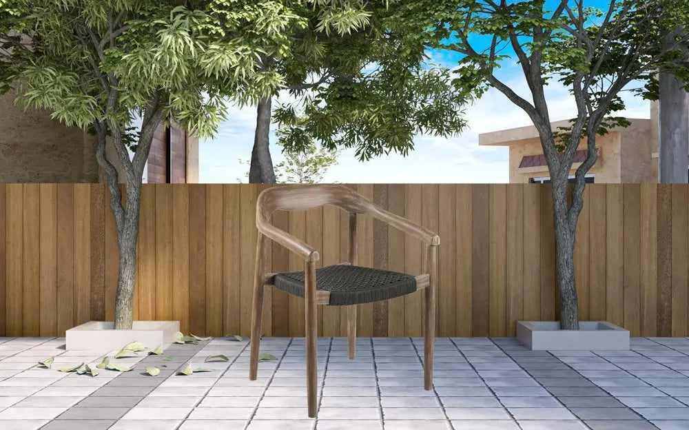 Set of Two 22" Black and Natural Wood Solid Wood Outdoor Dining Chair - NOBLE HOME INTERIORS