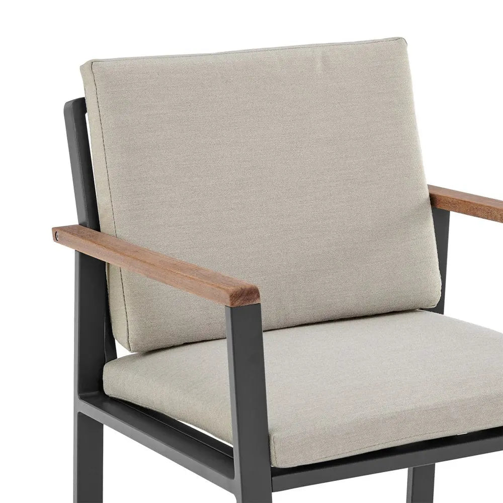 Set of Two 22" Light Gray Solid Wood Outdoor Dining Chair with Taupe Cushion - NOBLE HOME INTERIORS