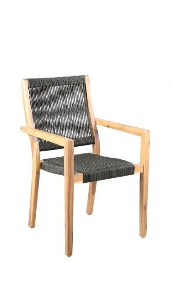 Set of Two 23" Charcoal and Natural Wood Solid Wood Outdoor Arm Chair - NOBLE HOME INTERIORS