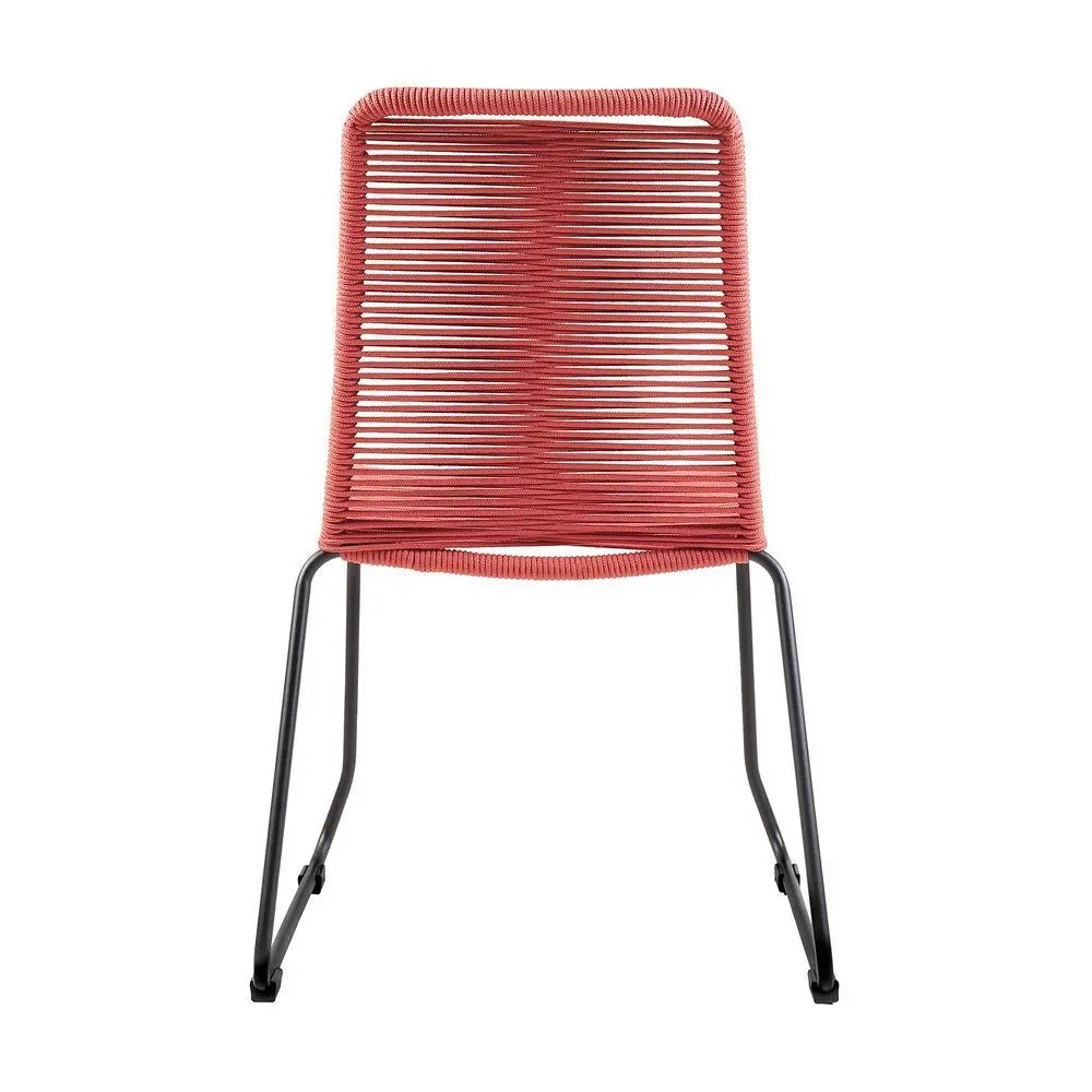Set of Two 23" Red Metal Outdoor Dining Chair - NOBLE HOME INTERIORS