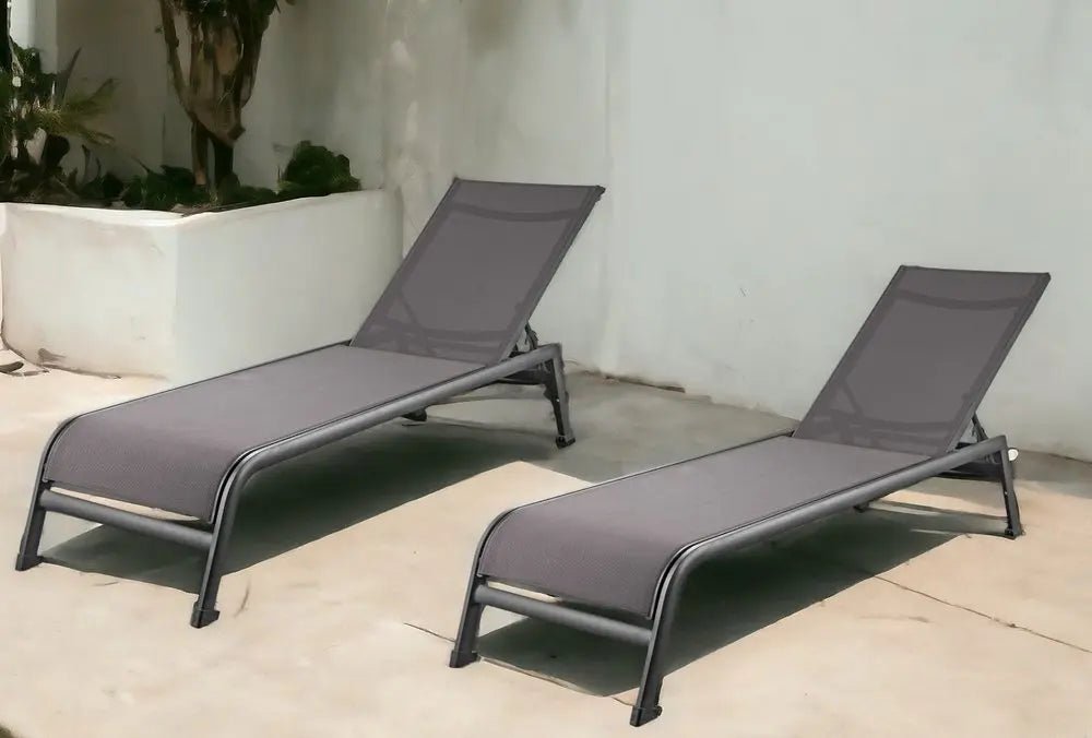 Set of Two 23" Taupe Metal Outdoor Chaise Lounge - NOBLE HOME INTERIORS