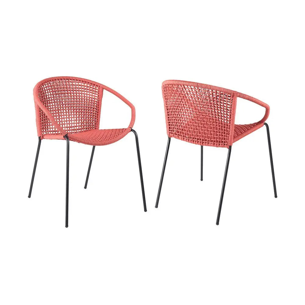Set of Two 25" Red Metal Outdoor Dining Chair - NOBLE HOME INTERIORS