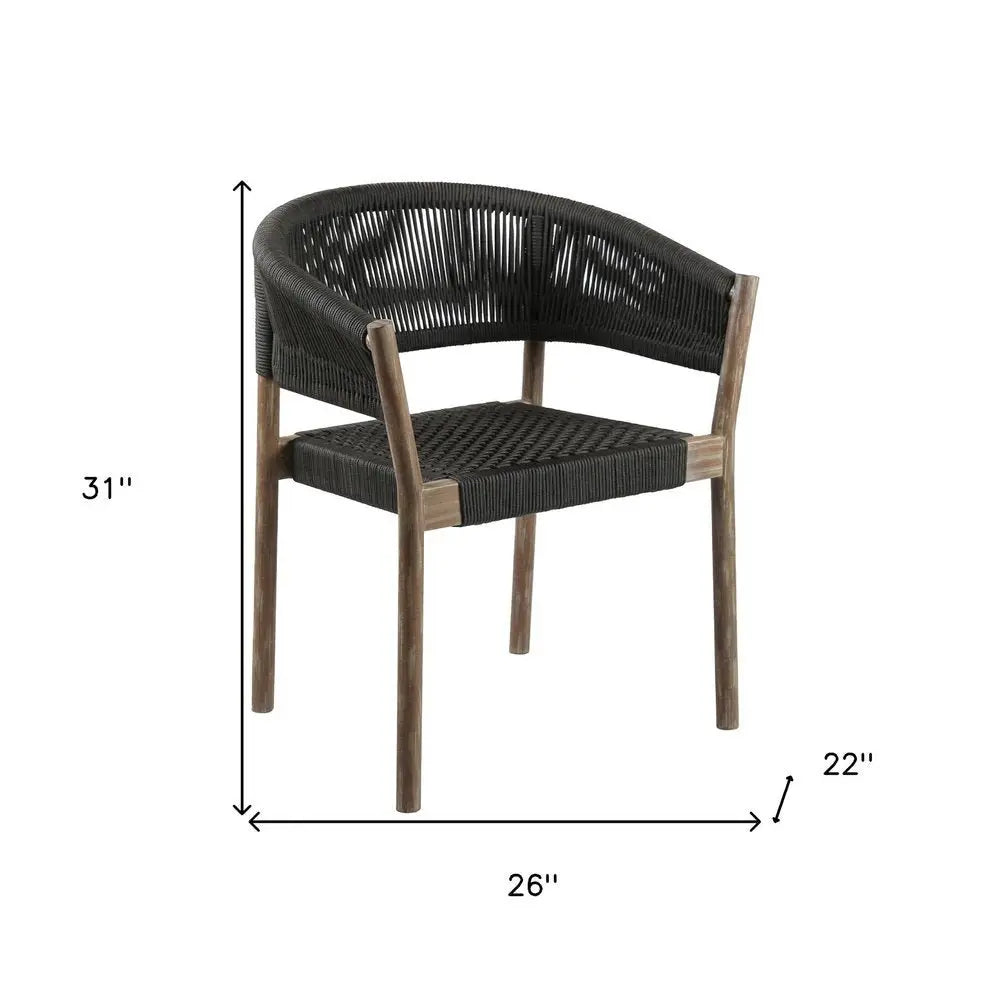 Set of Two 26" Black and Natural Wood Solid Wood Outdoor Dining Chair - NOBLE HOME INTERIORS
