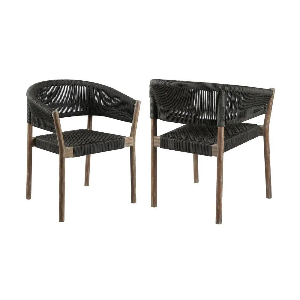 Set of Two 26" Black and Natural Wood Solid Wood Outdoor Dining Chair - NOBLE HOME INTERIORS