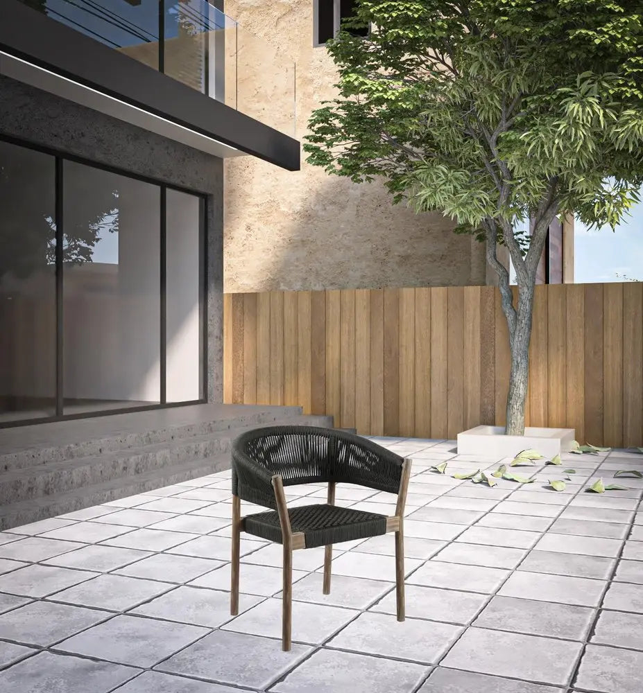 Set of Two 26" Black and Natural Wood Solid Wood Outdoor Dining Chair - NOBLE HOME INTERIORS