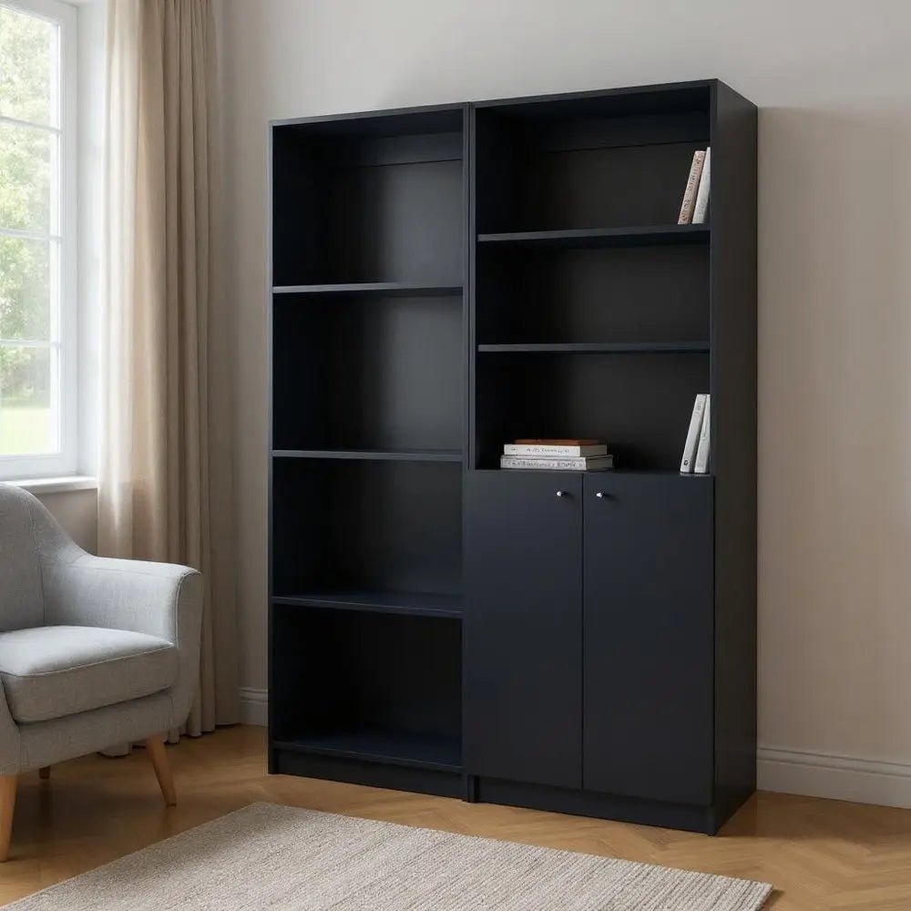 Set of Two 71" Black Bookcase With Two Doors - NOBLE HOME INTERIORS