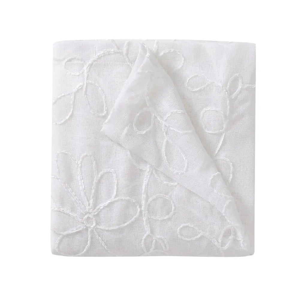 Set of Two 84" White Floral Embroidered Window Panels - NOBLE HOME INTERIORS